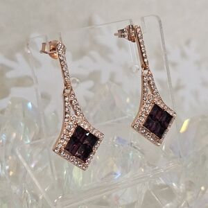 NWT Forever Radiant 14k Rose Gold Over Silver Pink Crystal Dangle Earrings